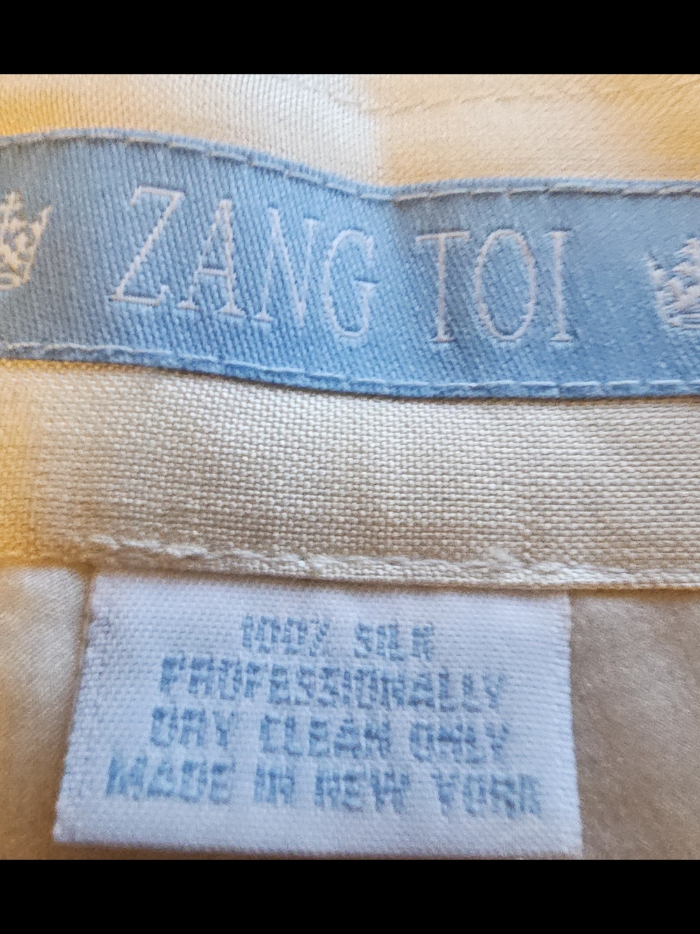 Zang Toi 100% Silk Ivory Straight Leg Pants | V-Notch Waist | Made in NY